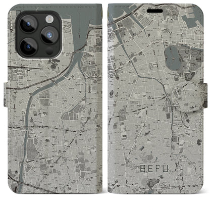 【別府（福岡県）】地図柄iPhoneケース（手帳タイプ）モノトーン・iPhone 15 Pro Max 用