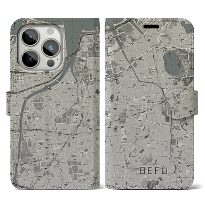 【別府（福岡県）】地図柄iPhoneケース（手帳タイプ）モノトーン・iPhone 15 Pro 用