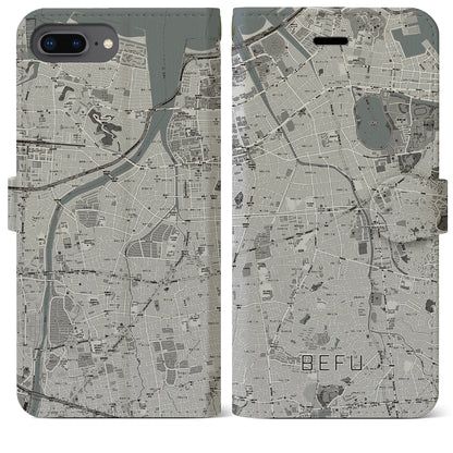 【別府（福岡県）】地図柄iPhoneケース（手帳タイプ）モノトーン・iPhone 8Plus /7Plus / 6sPlus / 6Plus 用