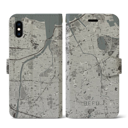 【別府（福岡県）】地図柄iPhoneケース（手帳タイプ）モノトーン・iPhone XS / X 用