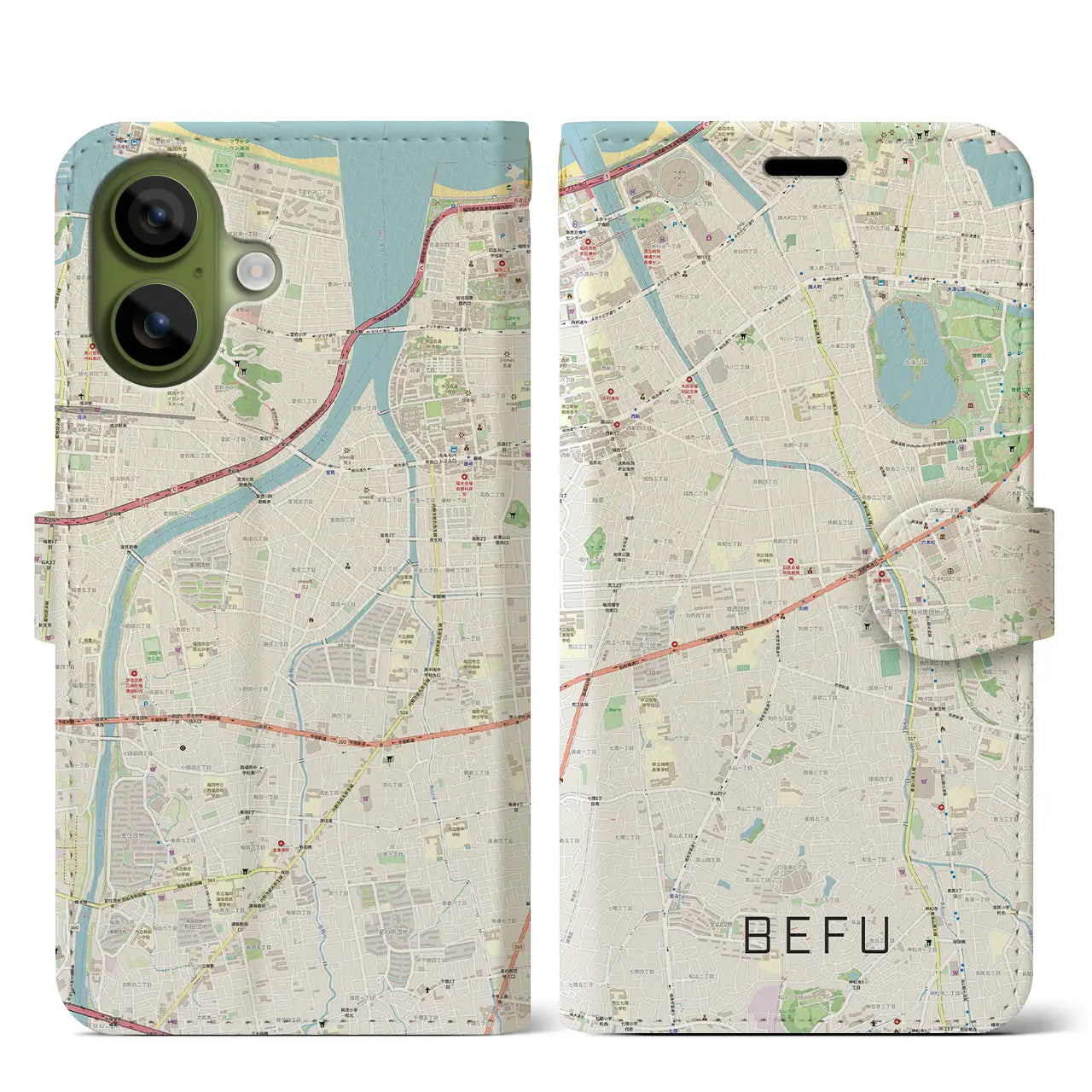 【別府（福岡県）】地図柄iPhoneケース（手帳タイプ）