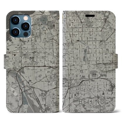 【北京（中華人民共和国）】地図柄iPhoneケース（手帳タイプ）モノトーン・iPhone 12 / 12 Pro 用