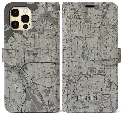 【北京（中華人民共和国）】地図柄iPhoneケース（手帳タイプ）モノトーン・iPhone 12 Pro Max 用