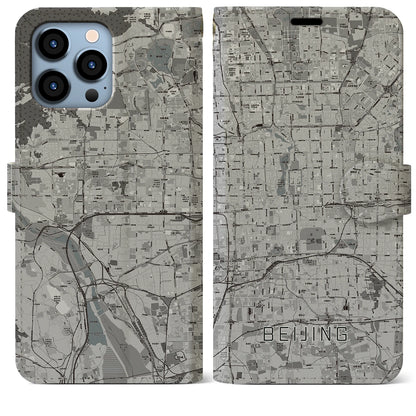 【北京（中華人民共和国）】地図柄iPhoneケース（手帳タイプ）モノトーン・iPhone 13 Pro Max 用