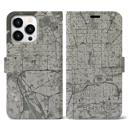 【北京（中華人民共和国）】地図柄iPhoneケース（手帳タイプ）モノトーン・iPhone 13 Pro 用