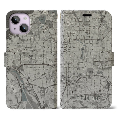 【北京（中華人民共和国）】地図柄iPhoneケース（手帳タイプ）モノトーン・iPhone 14 用