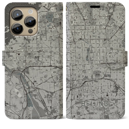 【北京（中華人民共和国）】地図柄iPhoneケース（手帳タイプ）モノトーン・iPhone 14 Pro Max 用