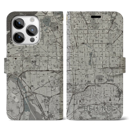 【北京（中華人民共和国）】地図柄iPhoneケース（手帳タイプ）モノトーン・iPhone 14 Pro 用