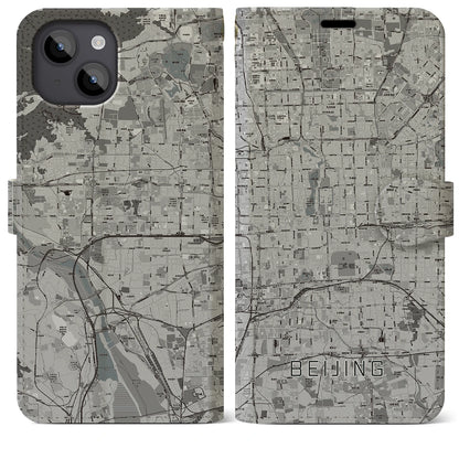 【北京（中華人民共和国）】地図柄iPhoneケース（手帳タイプ）モノトーン・iPhone 14 Plus 用