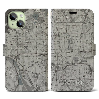 【北京（中華人民共和国）】地図柄iPhoneケース（手帳タイプ）モノトーン・iPhone 15 用