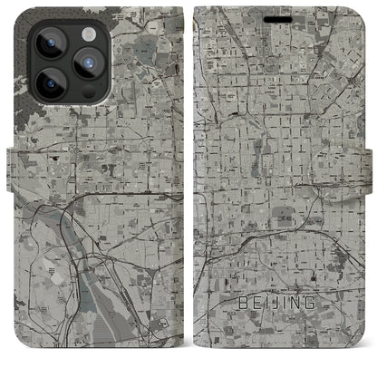 【北京（中華人民共和国）】地図柄iPhoneケース（手帳タイプ）モノトーン・iPhone 15 Pro Max 用