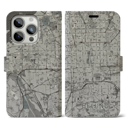 【北京（中華人民共和国）】地図柄iPhoneケース（手帳タイプ）モノトーン・iPhone 15 Pro 用