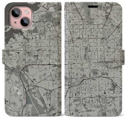 【北京（中華人民共和国）】地図柄iPhoneケース（手帳タイプ）モノトーン・iPhone 15 Plus 用