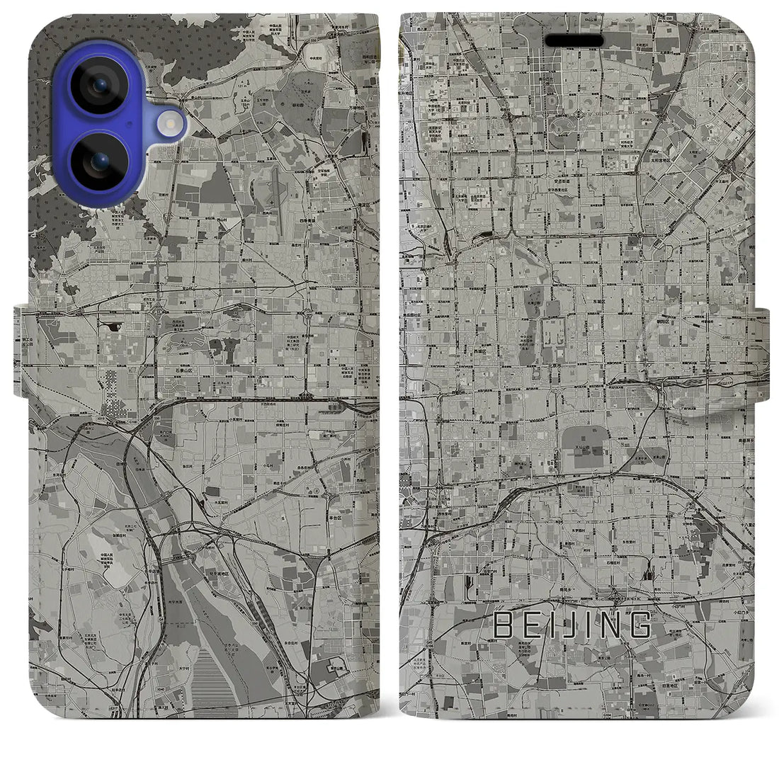 【北京(中華人民共和国)】地図柄iPhoneケース(手帳タイプ)モノトーン・iPhone 16 Pro Max 用