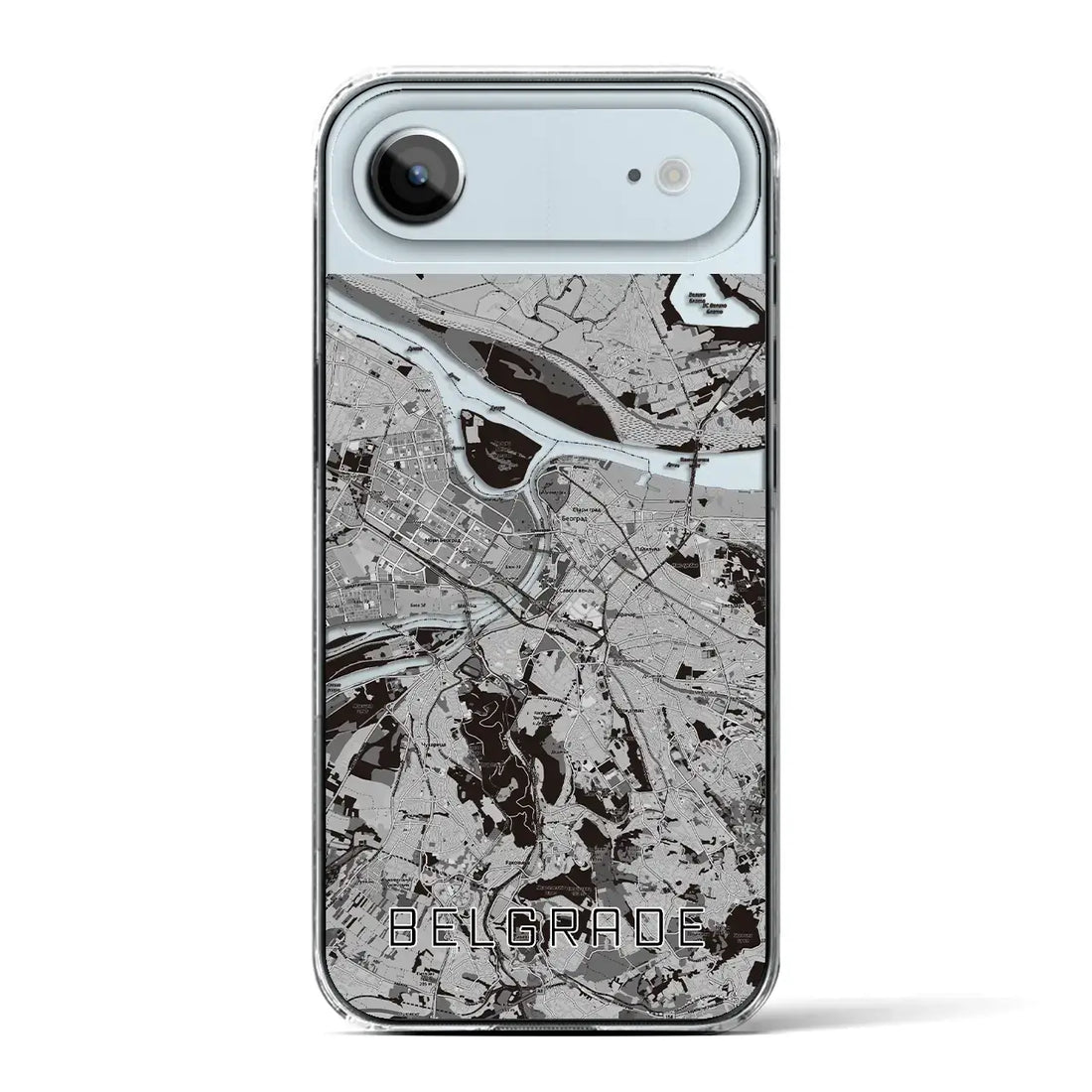 【ベオグラード(セルビア)】地図柄iPhoneケース(クリアタイプ)モノトーン・iPhone 17 Pro Max 用
