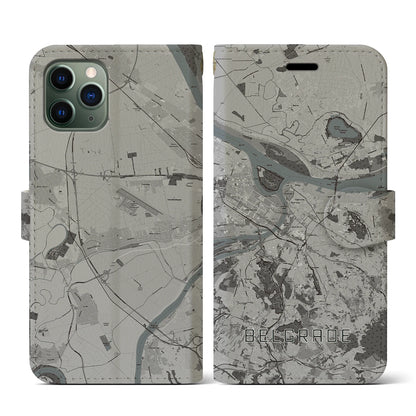 【ベオグラード（セルビア）】地図柄iPhoneケース（手帳タイプ）モノトーン・iPhone 11 Pro 用