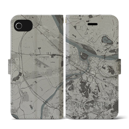 【ベオグラード（セルビア）】地図柄iPhoneケース（手帳タイプ）モノトーン・iPhone SE（第3 / 第2世代） / 8 / 7 / 6s / 6 用