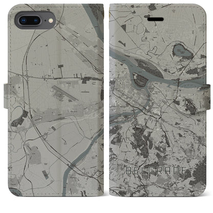 【ベオグラード（セルビア）】地図柄iPhoneケース（手帳タイプ）モノトーン・iPhone 8Plus /7Plus / 6sPlus / 6Plus 用