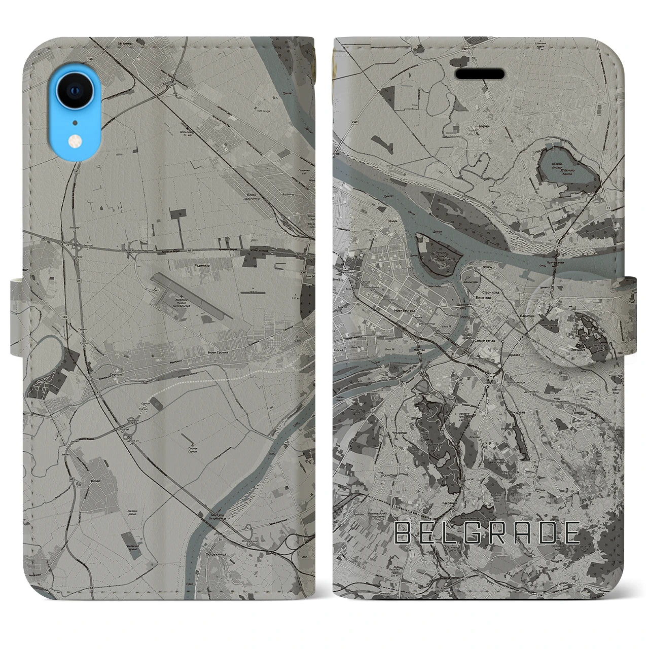 【ベオグラード】地図柄iPhoneケース（手帳両面タイプ・モノトーン）iPhone XR 用