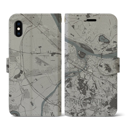 【ベオグラード（セルビア）】地図柄iPhoneケース（手帳タイプ）モノトーン・iPhone XS / X 用