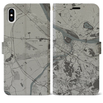 【ベオグラード（セルビア）】地図柄iPhoneケース（手帳タイプ）モノトーン・iPhone XS Max 用