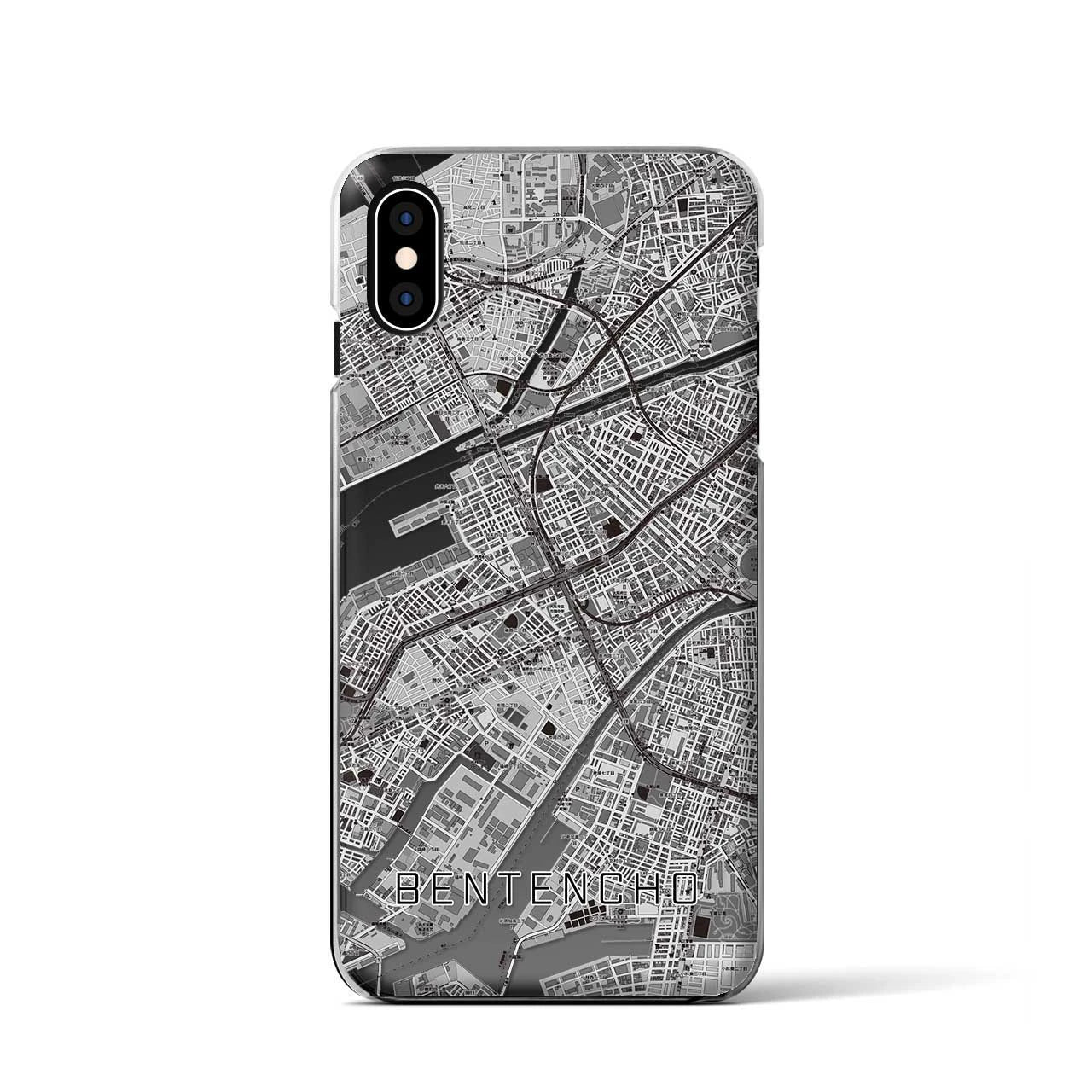 【弁天町（大阪府）】地図柄iPhoneケース（クリアタイプ）モノトーン・iPhone XS / X 用