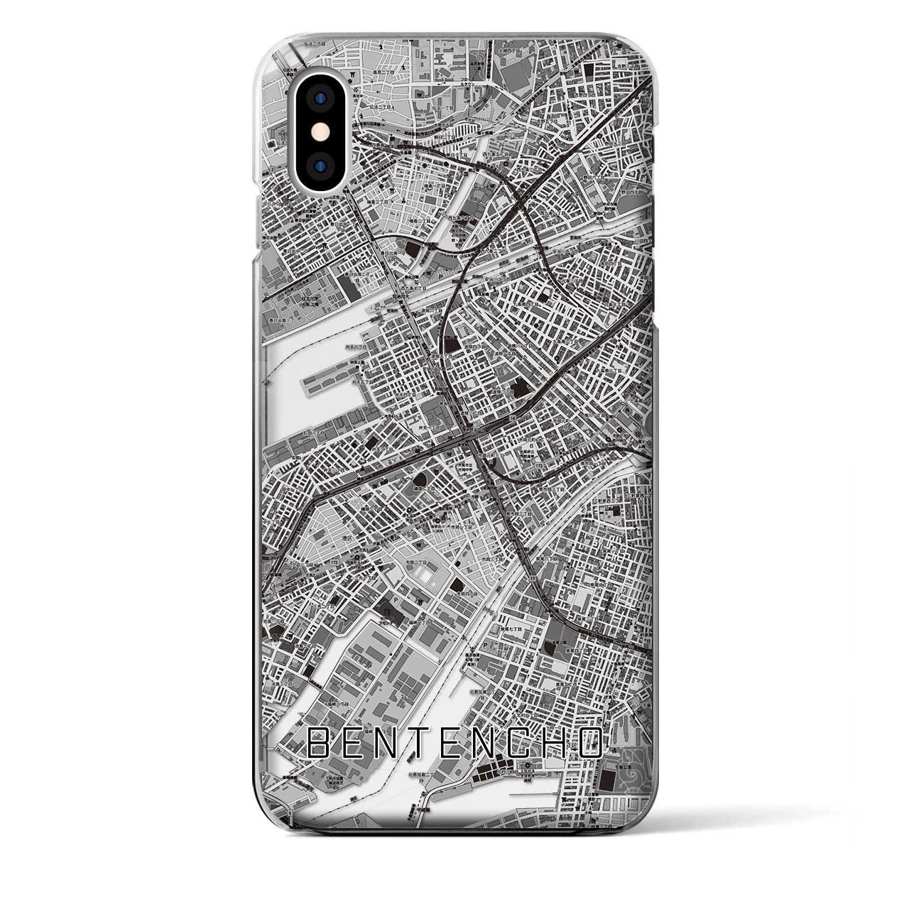 【弁天町（大阪府）】地図柄iPhoneケース（クリアタイプ）モノトーン・iPhone XS Max 用