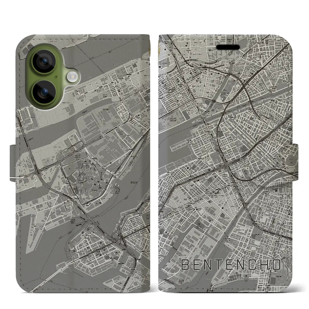 【弁天町（大阪府）】地図柄iPhoneケース（手帳タイプ）