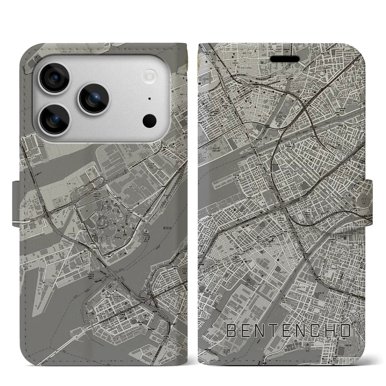 【弁天町（大阪府）】地図柄iPhoneケース（手帳タイプ）