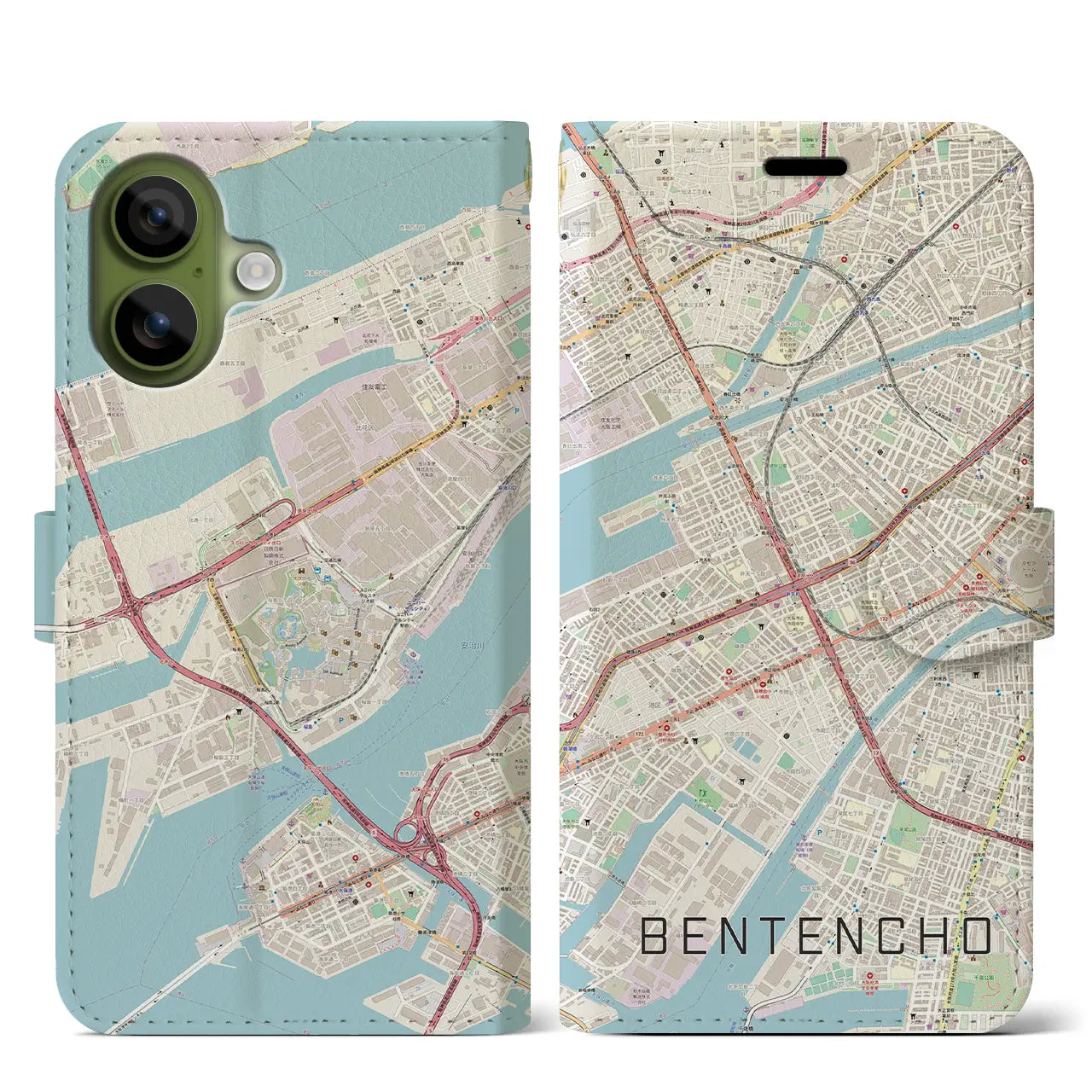 【弁天町（大阪府）】地図柄iPhoneケース（手帳タイプ）