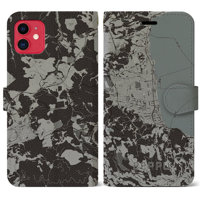 【別府（大分県）】地図柄iPhoneケース（手帳タイプ）モノトーン・iPhone 11 用