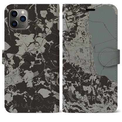【別府（大分県）】地図柄iPhoneケース（手帳タイプ）モノトーン・iPhone 11 Pro Max 用