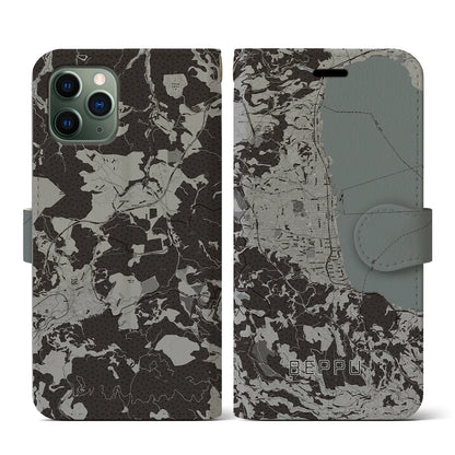 【別府（大分県）】地図柄iPhoneケース（手帳タイプ）モノトーン・iPhone 11 Pro 用