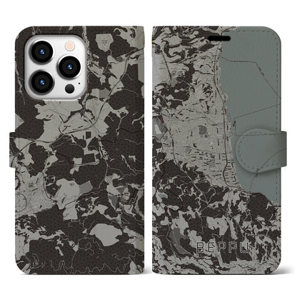 【別府（大分県）】地図柄iPhoneケース（手帳タイプ）モノトーン・iPhone 13 Pro 用