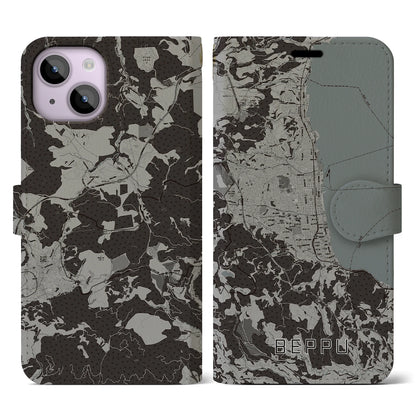 【別府（大分県）】地図柄iPhoneケース（手帳タイプ）モノトーン・iPhone 14 用