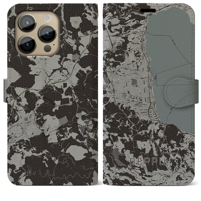 【別府（大分県）】地図柄iPhoneケース（手帳タイプ）モノトーン・iPhone 14 Pro Max 用