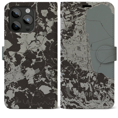 【別府（大分県）】地図柄iPhoneケース（手帳タイプ）モノトーン・iPhone 15 Pro Max 用