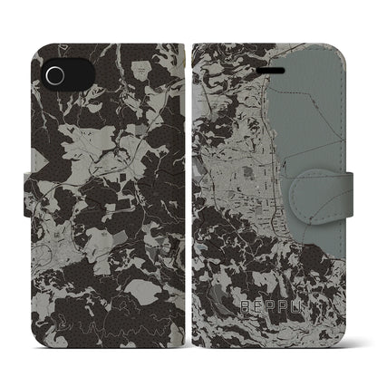 【別府（大分県）】地図柄iPhoneケース（手帳タイプ）モノトーン・iPhone SE（第3 / 第2世代） / 8 / 7 / 6s / 6 用