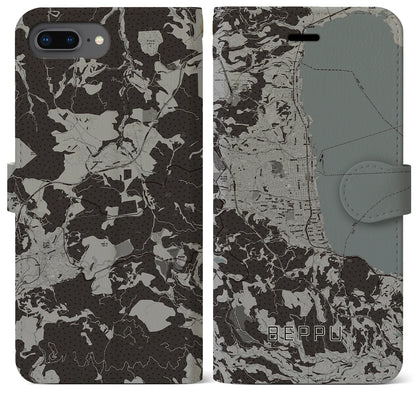 【別府（大分県）】地図柄iPhoneケース（手帳タイプ）モノトーン・iPhone 8Plus /7Plus / 6sPlus / 6Plus 用