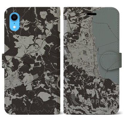 【別府（大分県）】地図柄iPhoneケース（手帳タイプ）モノトーン・iPhone XR 用