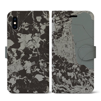 【別府（大分県）】地図柄iPhoneケース（手帳タイプ）モノトーン・iPhone XS / X 用