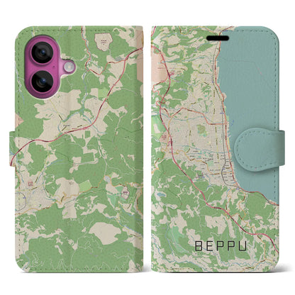 【別府（大分県）】地図柄iPhoneケース（手帳タイプ）ナチュラル・iPhone 16 Pro 用