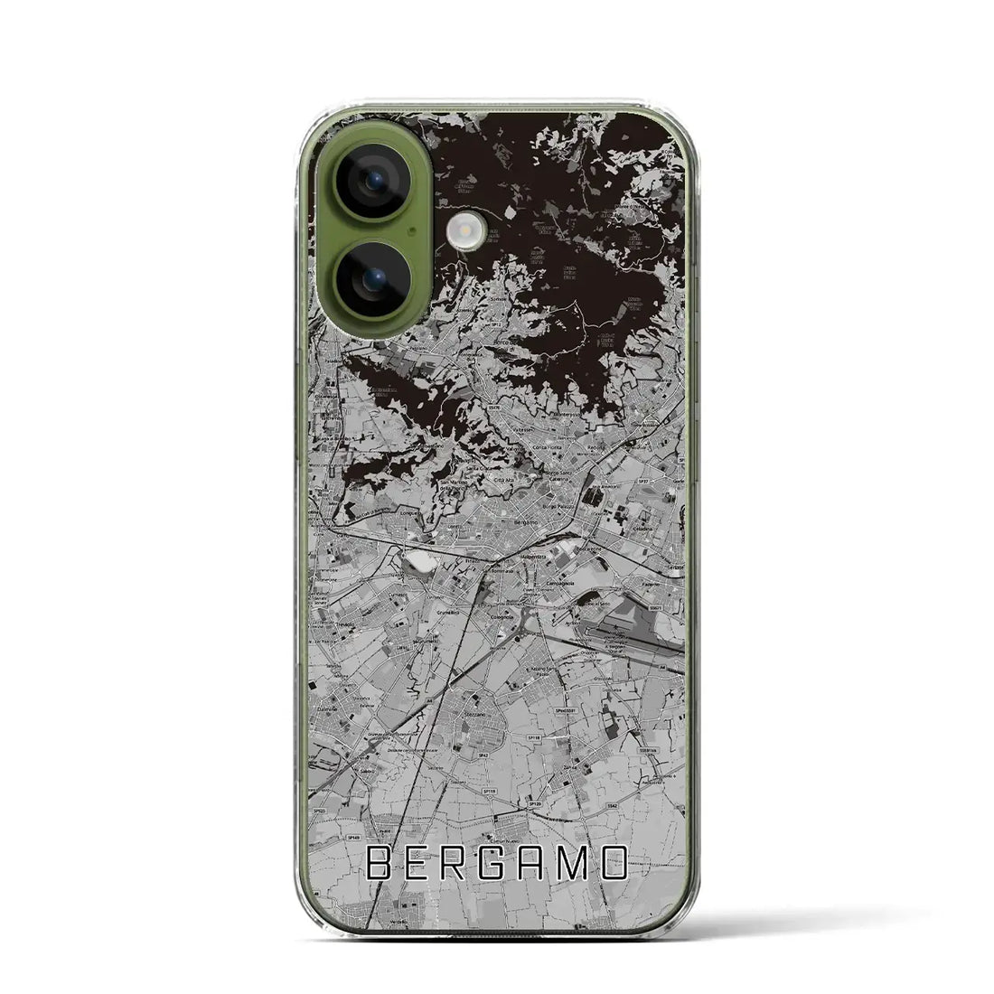 【ベルガモ（イタリア）】地図柄iPhoneケース（クリアタイプ）モノトーン・iPhone 17 Pro Max 用