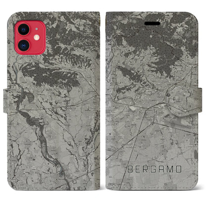 【ベルガモ（イタリア）】地図柄iPhoneケース（手帳タイプ）モノトーン・iPhone 11 用