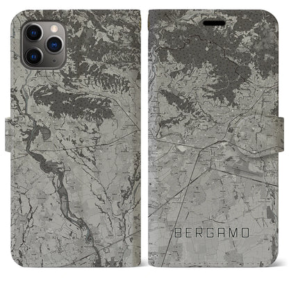 【ベルガモ（イタリア）】地図柄iPhoneケース（手帳タイプ）モノトーン・iPhone 11 Pro Max 用