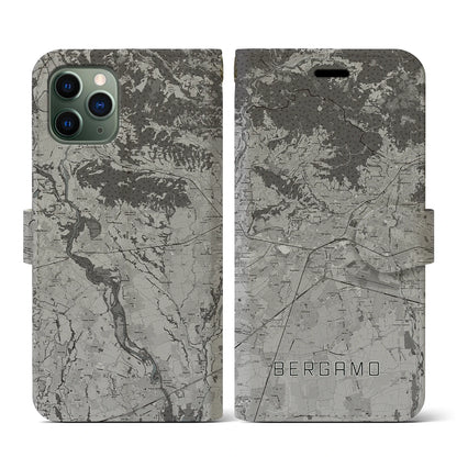 【ベルガモ（イタリア）】地図柄iPhoneケース（手帳タイプ）モノトーン・iPhone 11 Pro 用