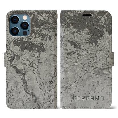 【ベルガモ（イタリア）】地図柄iPhoneケース（手帳タイプ）モノトーン・iPhone 12 / 12 Pro 用