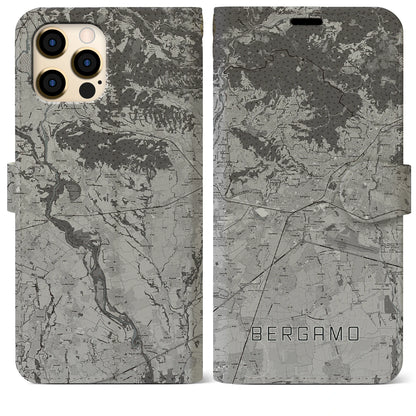 【ベルガモ（イタリア）】地図柄iPhoneケース（手帳タイプ）モノトーン・iPhone 12 Pro Max 用