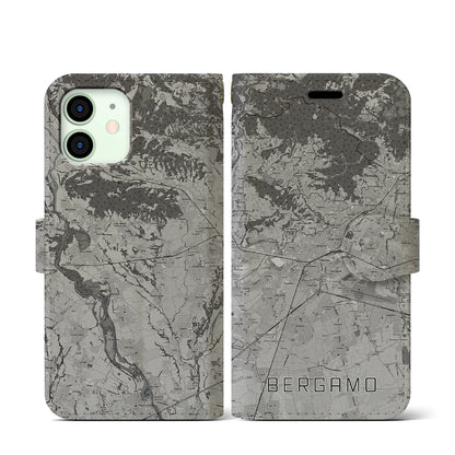 【ベルガモ（イタリア）】地図柄iPhoneケース（手帳タイプ）モノトーン・iPhone 12 mini 用