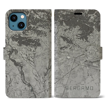 【ベルガモ（イタリア）】地図柄iPhoneケース（手帳タイプ）モノトーン・iPhone 13 用